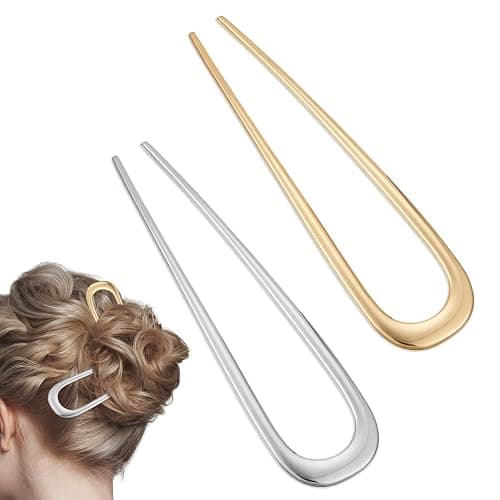 Hanyousheng 2Pcs Épingle à Cheveux Françaises en Méta, de U Fourchette à Cheveux Chignon pour Cheveux Épais, Épingles à Cheveux Françaises, De Cheveux Pince, pour Femmes Filles Accessoires de Coiffure - Image 1