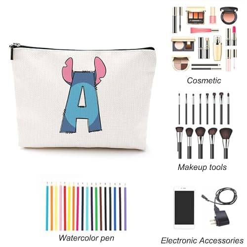 LONGXIN Cute Cartoon Gifts Initial Personalized Makeup Bag Monogrammed Cosmetic Bags Small Makeup Pouch Birthday Christmas Gifts for Women Girls (A) thumbnail 4