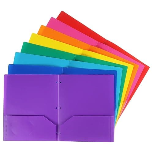 Tamaki Plastic File Folders with Pockets, 3 Hole, Multicolor, 8 Pack | Durable Heavy Duty Colored Folders for School for School Office thumbnail 4