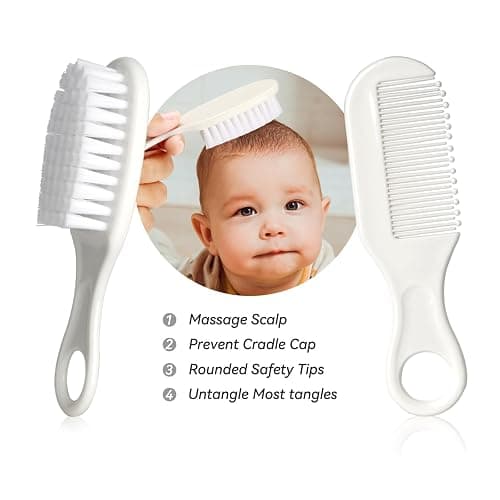 Baby Grooming Kit, Infant Safety Care Set with Hair Brush Comb Nail Clipper Nasal Aspirator,Baby Essentials Kit for Newborn Girls Boys (Grey White) thumbnail 2