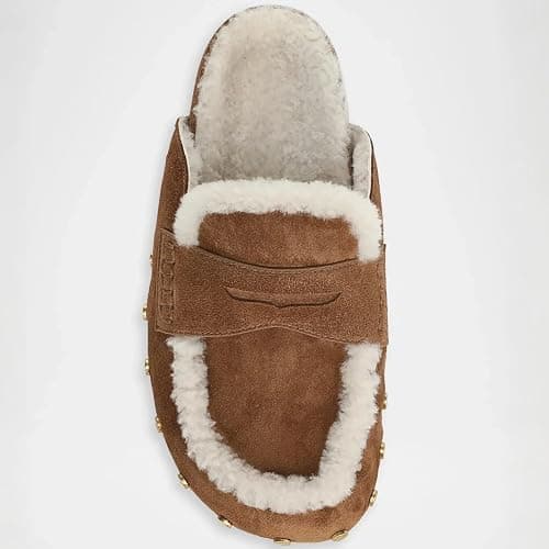 Fur Lined Clogs for Women Fuzzy Studded Slippers Comfortable Slip On Mules Closed Round Toe Fall Winter Casual Flat Shoes thumbnail 5