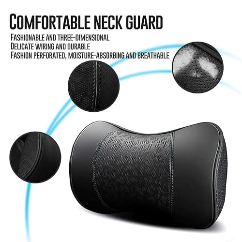 HAOTULE Car Leather Neck Pillows, Neck Rest Cushions,100% Memory Foam Cervical Support, Comfortable Travel car Seats and Home Office Soft Pillows, Black a Set (2 pcs) thumbnail 4