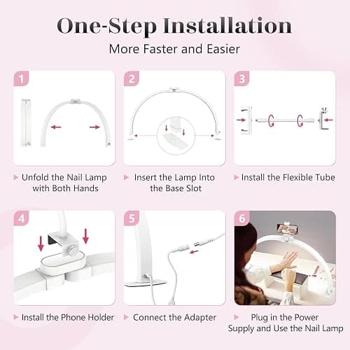 Yokilly Half Moon Light for Nail Desk: 29" Foldable Nail Light for Desk | Arch Nail Tech Light with Phone Holder for Beginner - 3 Color Modes & 10 Brightness for Manicure Salon-White thumbnail 5