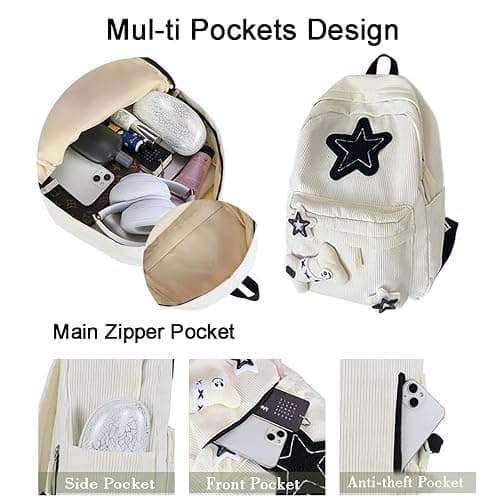 Backpack Trendy Y2K Stars Cute Aesthetic Backpack College Laptop Backpack Casual Travel Daypack for Teens (White) thumbnail 5
