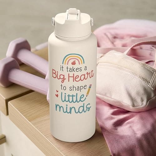SANDJEST Teacher Appreciation Gifts - It Takes a Big Heart to Shape Little Minds Water Bottle 32oz Stainless Steel Insulated with Lid, Teacher Gifts from Students for Teacher's Day Back to School thumbnail 7