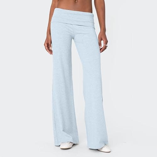 FOMOYUU Lounge Yoga Pants for Women Fold Over Low Waist Wide Leg Sweatpants Flare Leggings Bell Bottoms Y2K Foldover Pants thumbnail 2