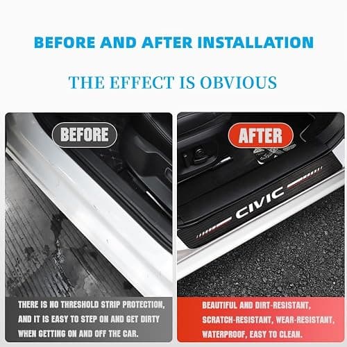 4Pcs Car Door Sill Protector for Civic Accessories Fit for Civic Carbon Fiber Leather Door Sill Sticker, Decoration Door Sill Scuff Plate Sticker for Auto SUV thumbnail 2