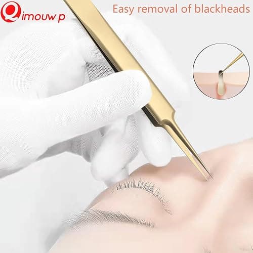 Blackhead Remover Tool, 16 PCS Pimple Popper Tool Kit, Tweezers Set for Eyebrows Hair Removal Pimple Blemish Acne Comedones Extractor Whitehead Cyst Removal Tool, for Nose Face Beauty Tools (Golden) thumbnail 2
