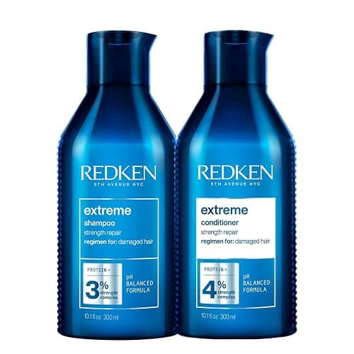 Redken | Pflegeset für sprödes und geschädigtes Haar, Anti Haarbruch, Mit Interlock Protein Network, Extreme Shampoo 300 ml & Conditioner 300 ml - Image 1