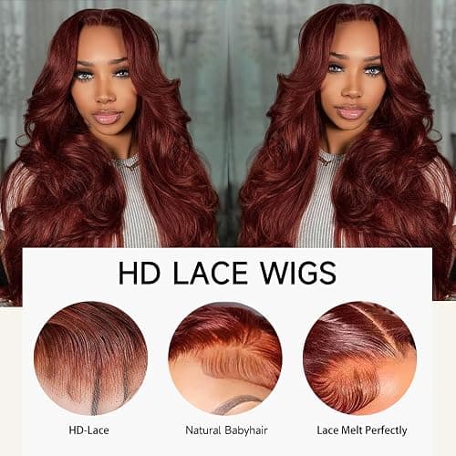KEKEYY 28 Inch Reddish Brown Lace Front Wigs Human Hair Pre Plucked 200% Density Body Wave Lace Frontal Wig Human Hair 13x4 HD Lace Brown Wig thumbnail 2