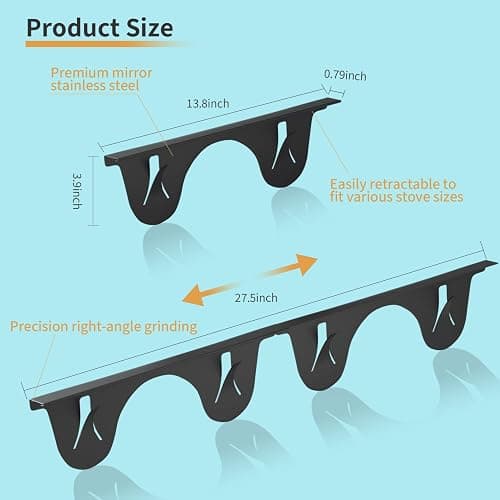 Stainless Steel Stove Counter Gap Cover (2 Pack, Black), Stove Gap Guard, Stove Gap Filler for Kitchen, Range Trim Kit, Heat Resistant with Easy Clean, Adjustable Length 13.8” to 27.5” - Black thumbnail 2