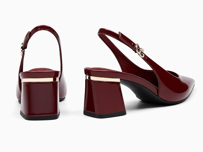 Coutgo Womens Slingback Chunky Heels Pointed Closed Toe Pumps Adjustable Strap Work Dress Shoes thumbnail 5