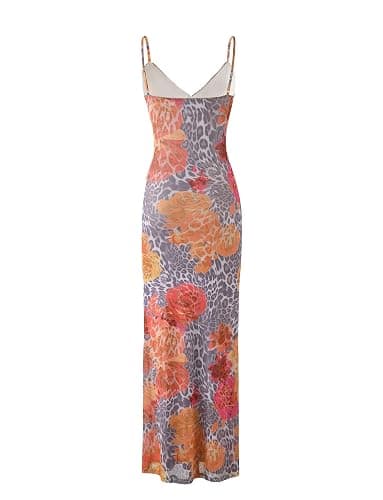 VANCOL Women Spaghetti Strap Satin Dresses Backless Hollow Casual Boho V Neck Dress Flowy Dress thumbnail 6