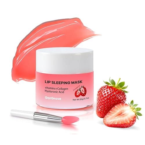 GarGrove Strawberry Lip Sleeping Mask with Collagen, Lip Butter Balm with Hyaluronic Acid & Vitamins A,E for Deep Hydration, Lip Moisturizer with Shea Butter & Meadowfoam Seed Oil for Dry Cracked Lips - Image 1
