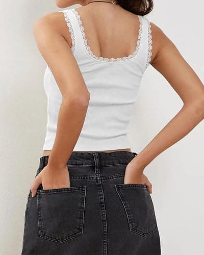 NODHUT Women's Tank Tops Cute Slim Fitted Ribbed Knit Bow Lace Camisole Top Sexy Summer Square Neck Sleeveless Going Out Tops thumbnail 6