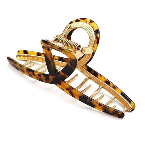 MEDOCA Large Metal Hair Clips - Strong Hold Gold Clips for Thick Locks - Leopard Print Claw Clips for Women and Girls - Image 1