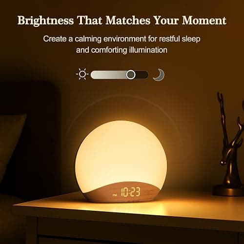 REACHER Wood Grain Sunrise Alarm Clock and Sound Machine Nightlight, Digital Dimmable Clock for Bedroom, 26 Sleep Sounds, White Noise Machine for Baby, Adults, Wake Up Light Alarm Clock for Kids thumbnail 5