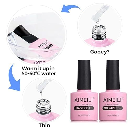 AIMEILI Base Coat Top Coat UV LED Gel Nagellack Gellack Unterlack & Überlack Set Nägel Maniküre Kit 2×10ml thumbnail 7