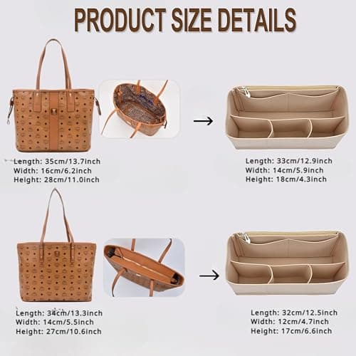 QOOWFEANIG Organizer Insert for Tote - Softened Felt Purse Insert Storage Container, Makeup Organizer, Inner Rubber Beach Liner for Speedy, Handbag thumbnail 3