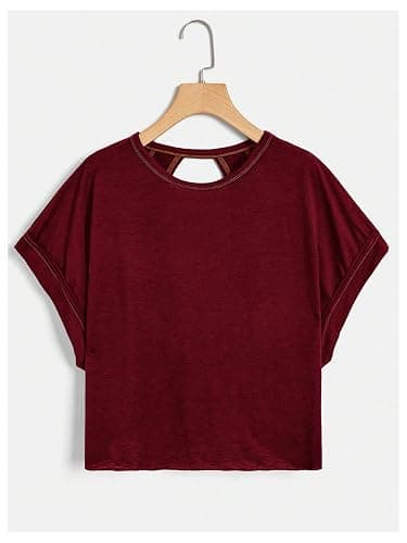 SOLY HUX Women Open Back Tops Workout Backless Tee Casual Athletic Shirts Short Sleeve Oversized Gym T Shirt thumbnail 2
