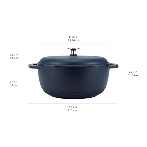 Amazon Basics Cast Iron Dutch Oven Pot with Lid, Enameled, Round, Dual Handles, Heavy-Duty, Medium, 6-Quart, Matte Navy thumbnail 2