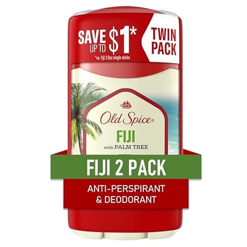 Old Spice Antiperspirant Deodorant for Men, 24/7 Sweat and Odor Protection, Advanced Skin Conditioners, Fiji with Palm Tree Scent, Invisible Solid, 2.6 oz (Pack of 2) - RED