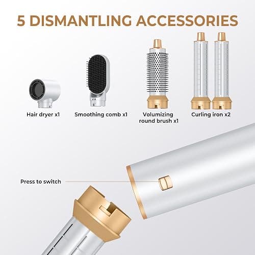 5 in 1 Blow Dryer Brush, Upgrade Hair Dryer Brush Set Negative Ion Air Styler Curling Wrap Air Curler, Hot Air Brush Curling Iron Hair Styling Tools As A Gift for Straight/Curl/Dry/Smooth thumbnail 8