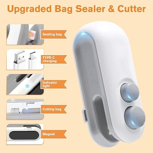 Mini Bag Sealer, 2026 2-in-1 USB-C Rechargeable Snack Bag Sealer, Magnetic Food Sealer with Cutter Bag Resealer Machine Handheld Heat Sealer for Plastic Snack Bags Freshness thumbnail 3