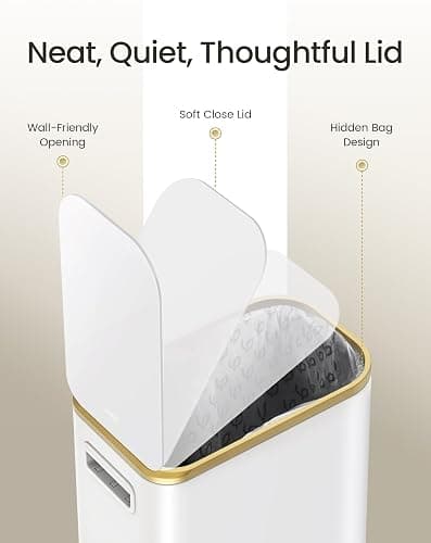 Cesun Small Bathroom Trash Can with Lid Soft Close, 5 Liter/1.3 Gallon Stainless Steel Garbage Can with Removable Inner Bucket, Step Pedal, Slim Waste Basket for Toilet, Office, Bedroom (White&Gold) thumbnail 4