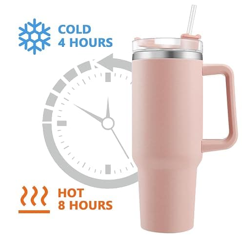 Euleryoo 40oz Gobelet de voyage，isolée sous vide acier inoxydable avec paille et couvercle，Tasse à café à paroi tasse de voyage isotherme pour garder les boissons froides et chaudes Rose thumbnail 5