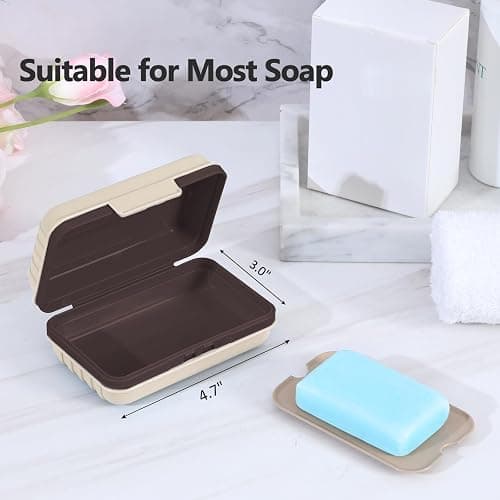 Quatish Leakproof Bar Soap Holder Dish with Lid for Shower, Portable 1 Pack Travel Soap Case Box for Gym, Camping, Hiking, Outdoor Use, Travel Size Toiletries Essentials, Keeps Soap Dry, Brown thumbnail 3