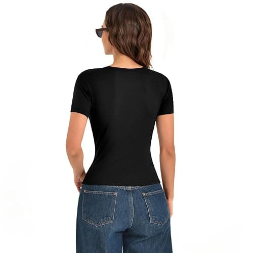 Leafigure 2 Pack Basic Tees for Women | Slim Fit T Shirts, Crewneck, Short Sleeve Crop Tops, Casual Summer, Workout Gym Outfits thumbnail 5
