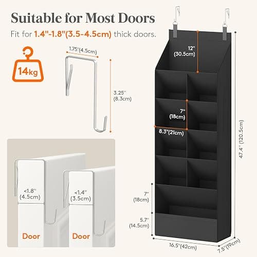 Lifewit 6 Tier Over the Door Shoe Organizer with 11 Large Deep Pockets, Fabric Hanging Shoes Shelf for Closet, Dorm Storage, Fit Up to 12 Pair Shoe Rack Holder for Sneakers, Boots, Black thumbnail 3