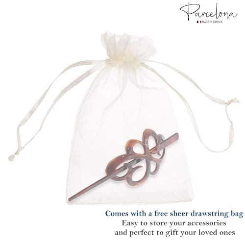Parcelona French Wide Flower Tortoise Shell Brown Bun or Ponytail Bun Holder Hair Slider Pin Thru Clip with Stick thumbnail 8