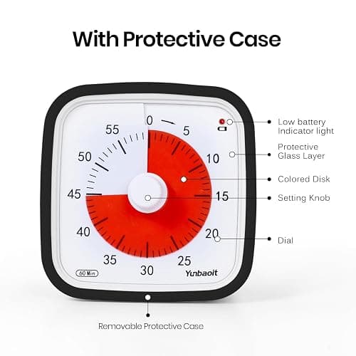 Visual Timer with Protective Case, Yunbaoit Upgraded 60-Minute Countdown Timer for Kids and Adults with Low Battery Remind, Silent Time Management Tool, No Ticking Optional Alert(Black) thumbnail 3