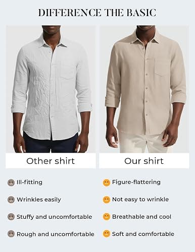 PJ PAUL JONES Men's Casual Button Down Shirts Long Sleeve Linen Beach Wedding Shirt Summer Vacation Shirt for Men thumbnail 5