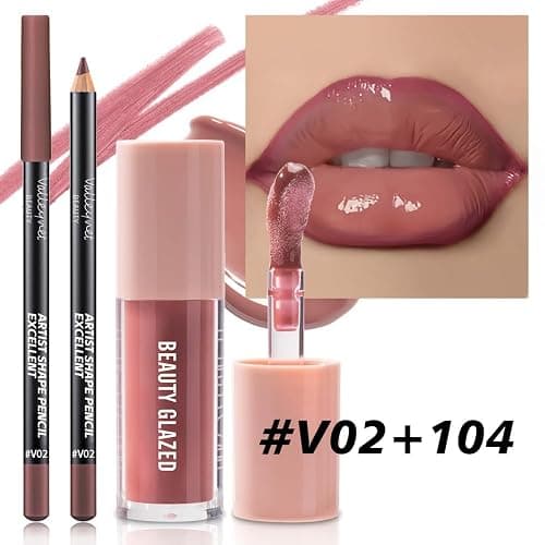 2Pcs/Set Mocha Brown Lip Liner and Nude Gloss Duo – 2PCS 90s Overline Lip Combo Set for Fuller Looking Lips, Deep Sculpting Contour Pencil & High Shine Hydrating Glass Gloss, Non-Sticky Volume Lip Kit thumbnail 4