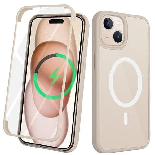 SunYoo for iPhone 14 iPhone 13 Case with Screen Protector, Compatible with Magsafe, for iPhone 14 Case Built in Screen Protector, Slim Protective Shockproof Phone Cover-Beige thumbnail 2