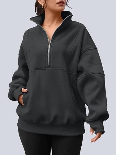 AUTOMET Womens Quarter Zip Oversized Sweatshirts Teen Fleece Pullover Hoodies 2025 Mock Neck Sweater Fall Workout Jacket thumbnail 4