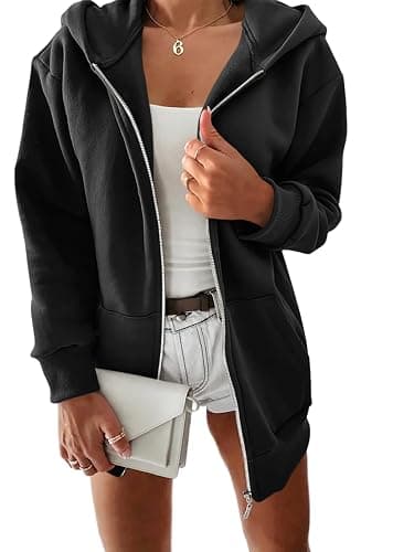 Yousify Women Casual Full Zip Up Plush Hoodie Comfy Loose Solid Sweatshirt Long Sleeve Jacket with Pockets - Image 1