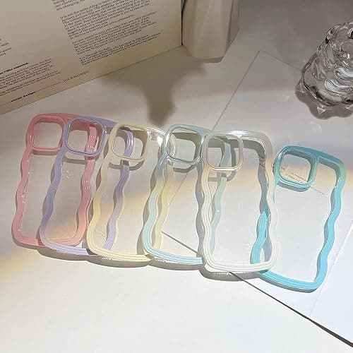 QLTYPRI Kompatibel mit iPhone 13 Hülle, iPhone 14 Transparent Case Aesthetic Curly Handyhülle Frauen Mädchen Girls Süßes Wellen Design Silikon TPU Bumper Schutzhülle - Weiß thumbnail 6