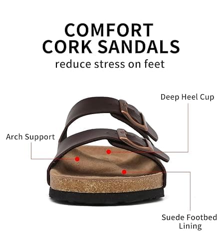 Unisex Cork Footed Flat Slide Sandals with Arch Support, Men and Women’s Double Buckle Memory Foam Slide for Beach Summer Vacation thumbnail 4