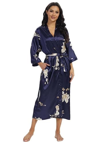Peignoir long en satin doux pour femmes, kimonos soyeux pleine longueur et robes de chambre élégantes thumbnail 4