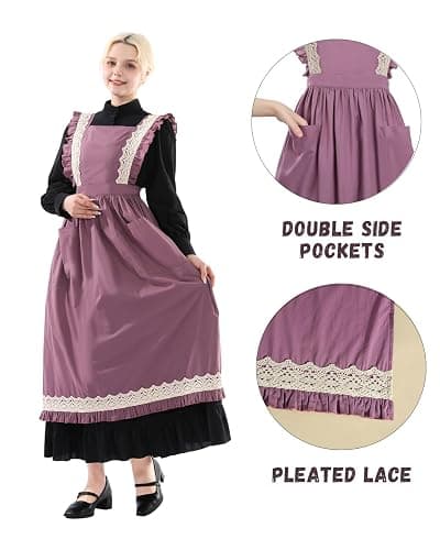White Vintage Maid Ruffle Apron for Women Colonial Pioneer Peasant Apron Pinafore Adjustable Kitchen Gift thumbnail 4