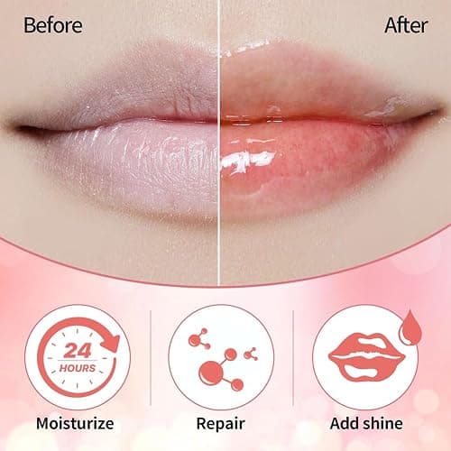 Hydrating Lip Glow Oil, Moisturizing Lip Glow Oil, Nourishing Glossy Transparent Lip Oil, Plumping Lip Oil, Lip Balm, Non-sticky Tinted Toot Lip Balm for Lip Care (PINK)0.2 OZ thumbnail 3