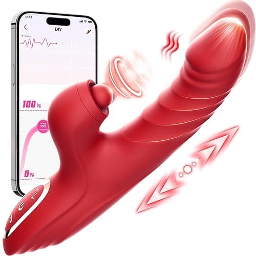 Vibrator Thrusting Dildo for Women Toendi G Spot Rose Toy Clitoral Stimulator Sex Toys Dildos Vibrator with 10 Vibration 7 Thrust Mode with Licking, Rabbit Vibrators Adult Sex Toy Couple AI Sync Games - Image 1