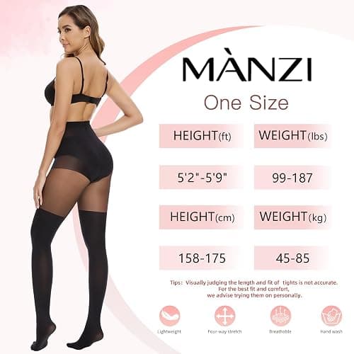 MANZI Women's Faux Thigh High Tights Mock Over the Knee Socks Black Opaque Goth Tights Stitching Sheer Pantyhose thumbnail 7
