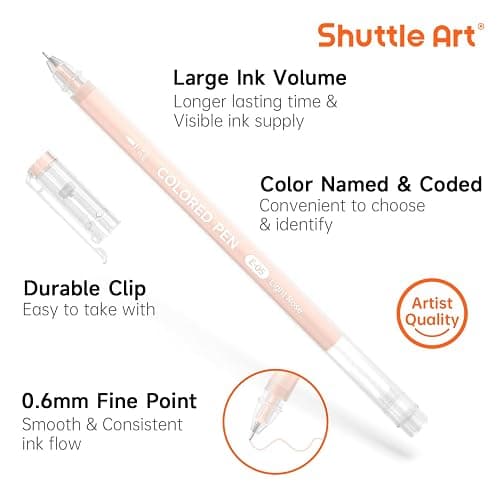 Shuttle Art Colored Pens, 24 Skin Tone Colors Cute Journal Pens 0.6mm Fine Point Colored Gel Pens for Black Paper Adult Coloring Writing Drawing Journaling Note Taking School Office Home thumbnail 4