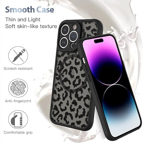AIGOMARA Case for iPhone 14 Pro [Compatible with MagSafe] Black Leopard Pattern Design for Women Girls Men Soft TPU Bumper Hard PC Back Anti-Fall Shockproof Protective Slim Cover thumbnail 5