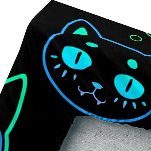 Axolotl Neon Cats Twin Cute Gradient Cat Bed Sheets, Flat & Fitted Sheet 2 Pillow Cases, Black thumbnail 4